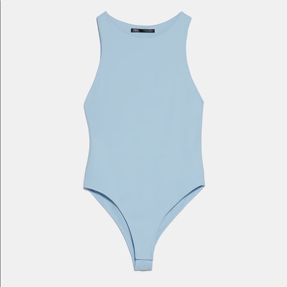 ZARA baby blue halter-neck bodysuit